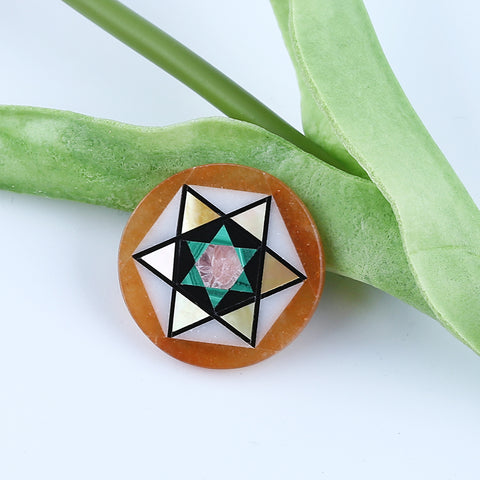 Intarsia of Sunstone, White Jade, Shell, Obsidian, Malachite and Argentina Rhodochrosite Cabochon
