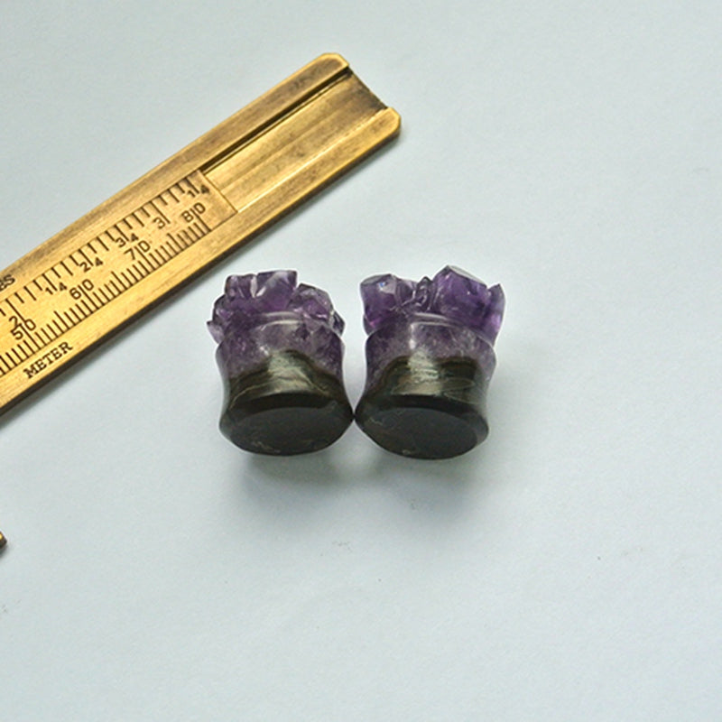 16mm Amethyst Ear Plugs with geode face and flat back, 13mm Thickness, 1.5mm flare