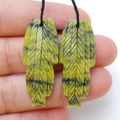 Natural Serpentine Carved feather Earring Beads 35x13x4mm, 5.6g