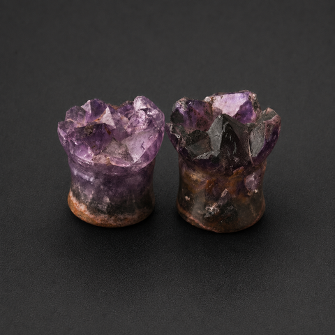 Raw Amethyst Crystal Cluster Ear Plugs - Natural Purple Druzy Stone Gauges - Organic Ear Tunnels - Witchy Boho Jewelry