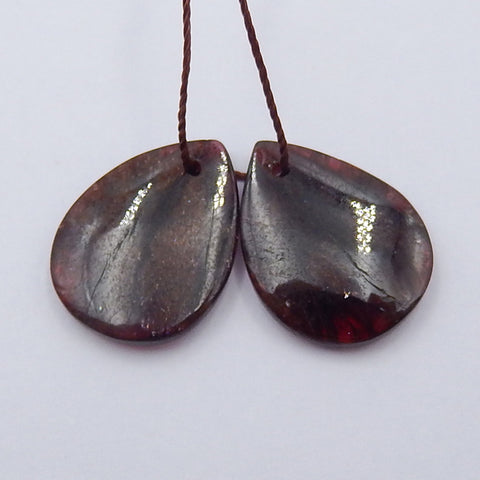 Natural Garnet Earring Beads 20x15x4mm, 5.3g