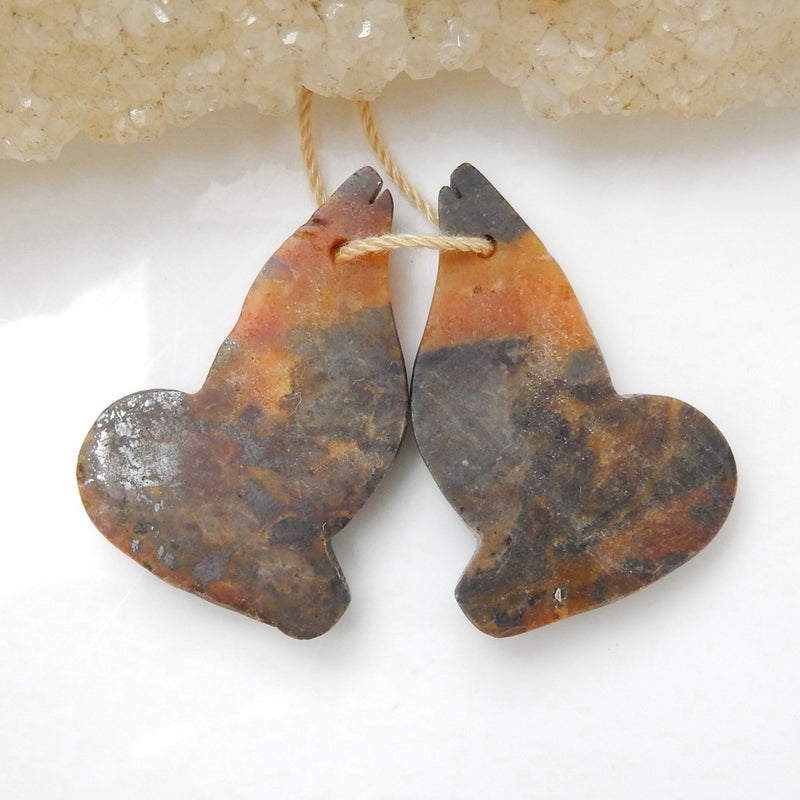 热销亚马逊石雕刻鱼耳环一对，用于制作耳环的石头，28x19x4mm，6.1g