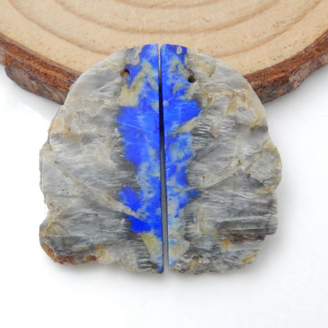 Nugget 青金石耳环一对，用于制作耳环的石头，27x18x4mm，9g
