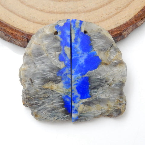 Nugget 青金石耳环一对，用于制作耳环的石头，27x18x4mm，9g