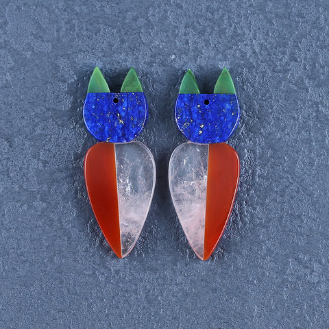 Intarsia Of African Jade, Lapis Lazuli, Red Agate And Rose Quartz Earring Beads 46*17*3mm