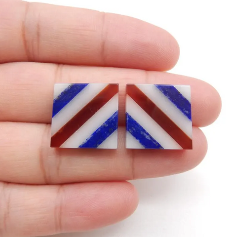 Lapis Lazuli, Red Agate, White Jade Intarsia Gemstone Cabochons Bead, 22x4mm, 5.5g