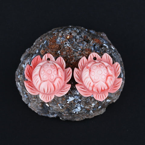 BITEFU 1Pair Pink Conch Shell (Made Of Powder Of Shell, Color Is Enhanced ) Lotus Flower, 5.6g