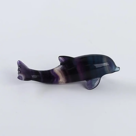Carved Natural Colorful Fluorite Dolphin Gemstone Ornaments For Home/Office, Unique Gemstone Gift, Lovely Animal, 80x28x19mm, 45.5g