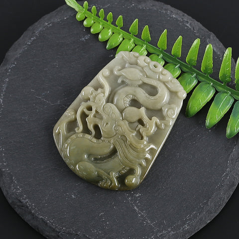 Natural Jadeite Jade Loong Pendant, Drilled Gemstone Pendant,Gemstone Carving For Jewelry DIY Making Charm Gift Accessories,53×40×6mm,25g