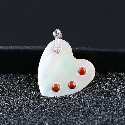 Intarsia of Shell and Red River Pendant with 925 silver hook 24*23*4mm, 3.4g