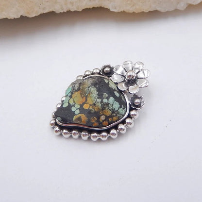 Natural Turquoise Pendant with 925 Sterling Silver flower Accessory 30x21x7mm, 6.4g