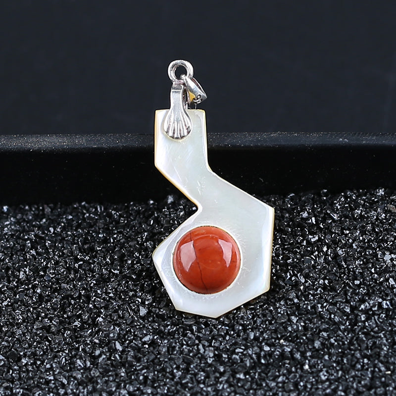 Intarsia of Shell and Red River Pendant with 925 silver hook 25*15*4mm, 1.8g