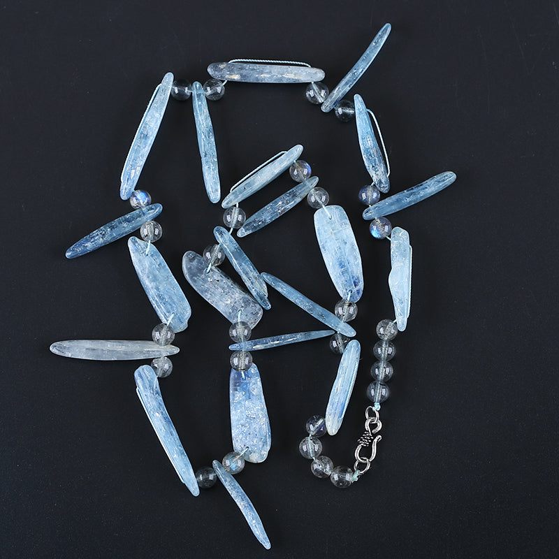 Natural Blue Kyanite and Labradorite Pendant Beads for Necklace 6mm, 40*9*6mm, 60g, 20 inches