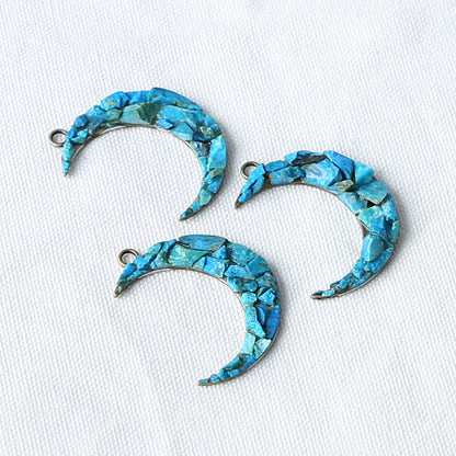 Intarsia of Turquoise and Copper back moon Pendant Beads 43*31*5mm
