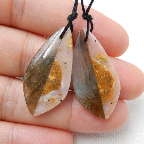Intarsia of Pink Opal and Labradorite Earring Beads 30x16x4mm, 4.8g