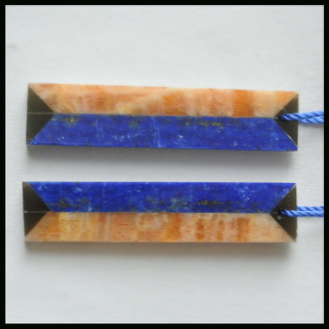 Intarsia of Lapis Lazuli, Sunstone and Obsidian Earring Beads 40x9x3mm, 5.4g