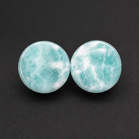 Hemimorphite Plugs, Blue Gemstone Ear Gauges, Luminous Sea Foam Tunnels, Double Flared Organic Saddle Jewelry