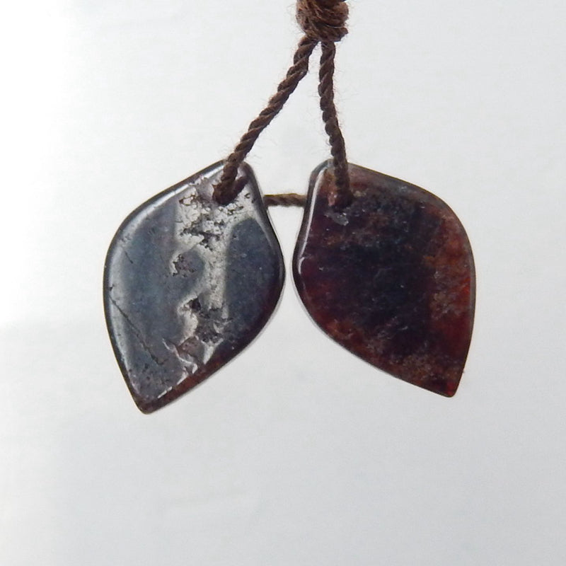 Natural Garnet Carved leaf Earring Beads 20x11x3mm, 3.4g