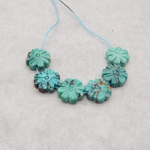 6 PCS Carved Natural Turquoise Flower Gemstone Cabochons, Jewelry DIY Making, Gemstone Wholesale, 12x12×4mm,  5.8g