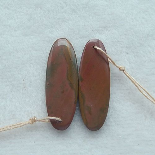 Paire de boucles d'oreilles en pierres précieuses de jaspe rouge naturel, 35 x 10 x 4 mm, 4,9 g