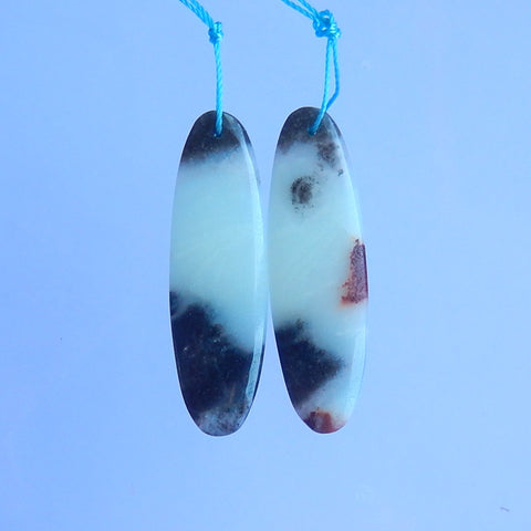 天然亚马逊石宝石耳环一对 42x16x3mm ,8.71g