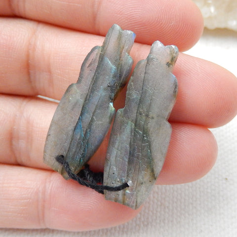 Natural Labradorite Carved feather Earring Beads 33x14x4mm, 5.7g