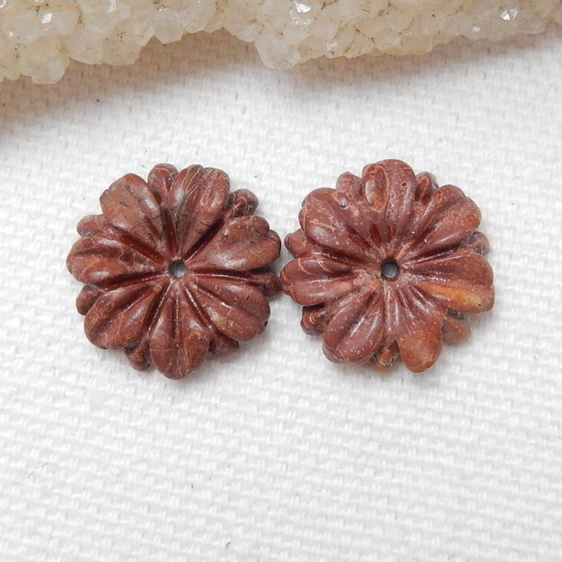 Natural Red Creek Jasper Carved flower Earring Beads 16x5mm, 2.7g