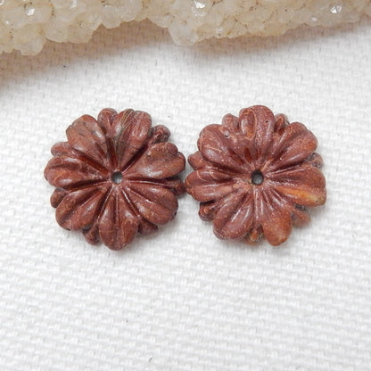 Natural Red Creek Jasper Carved flower Earring Beads 16x5mm, 2.7g