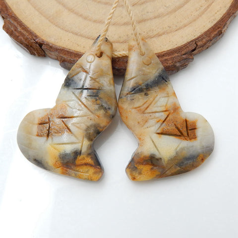 Natural Amazonite Carved fish Earring Beads 30x20x4mm, 6.1g