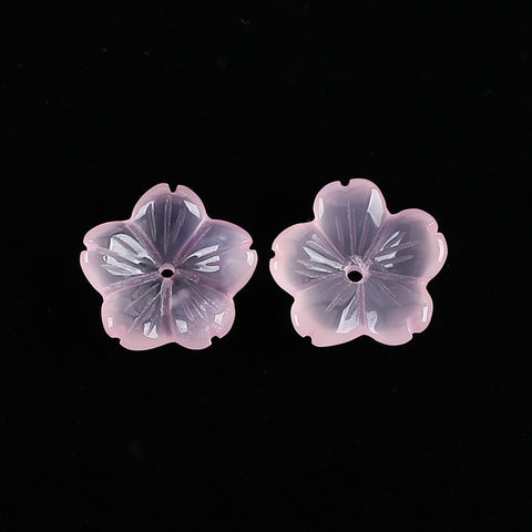 BITEFU 1 Pair Carved Natural Gemstone Pink Chalcedony Flower Earring Beads, Carved Flower Pair, 3.1g