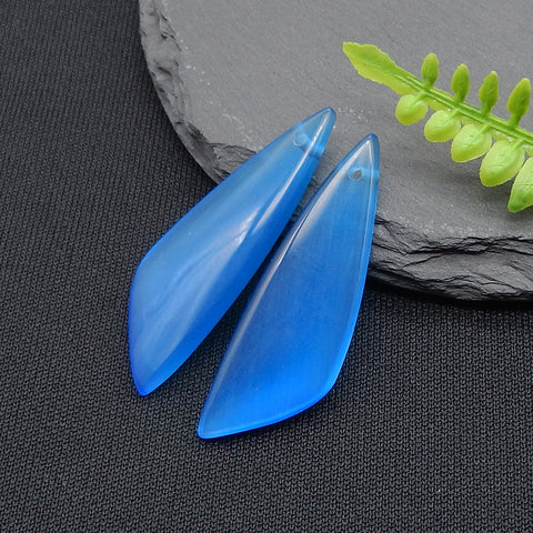 BITEFU 1 Pair Blue Cymophane (Cat's Eye) Stone Earring Beads, Beautiful Earring, Jewelry DIY Making, 6g