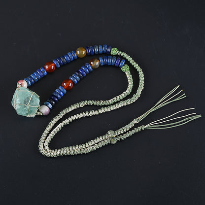 Natural Green Quartz, Lapis Lazuli, Mookaite Jasper and Red Agate Pendant Beads for Necklace 28 inches, 31mm, 10mm, 9*4mm, 60g