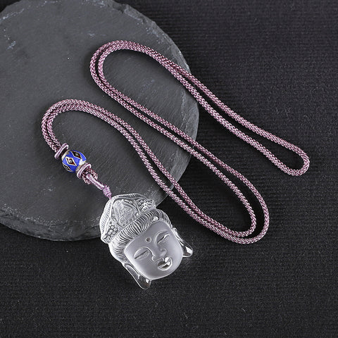 BITEFU 1 Strand Carved Natural White Quartz Buddha Head Necklace, 25g