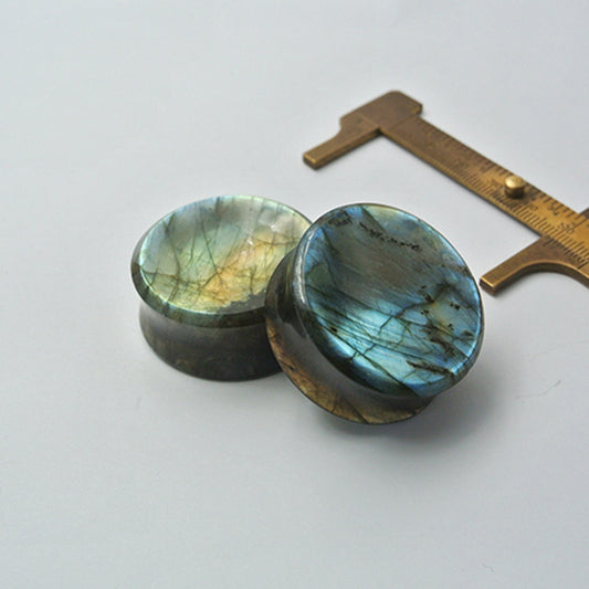 35mm Labradorite Ear Plugs with concave face and back, 16mm thickness, 2.0mm flare