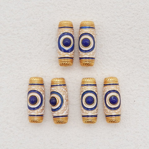 BITEFU 1Pair Silver Gold Plated Natural High Quality Lapis Lazuli Tube Gemstone Earring beads 3.1g