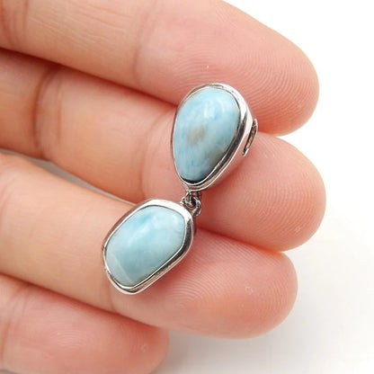 Natural Larimar Pendant with 925 Sterling Silver Accessory 32x9x4mm, 13x9x4mm, 2g