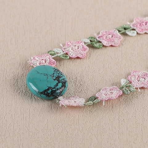 Natural Turquoise and Lace Necklace,Turquoise Bead Strands Handmade Gemstone,Lucky Stone,1 Strand,30 Inch,31x26x10mm,16.6g
