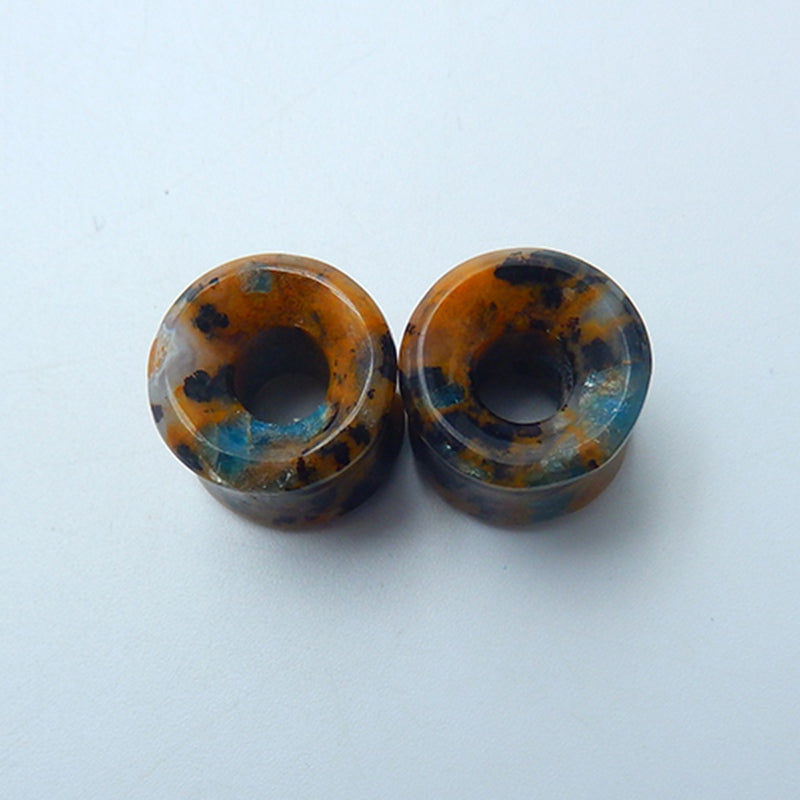14mm Petrified Wood Ear Tunnels with 6mm hole, 13mm thickness, 1.5mm flare
