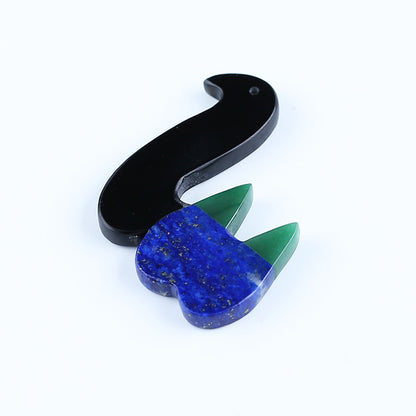 Intarsia of Obsidian, Lapis Lazuli and African Jade Pendant Bead 49*32*3mm