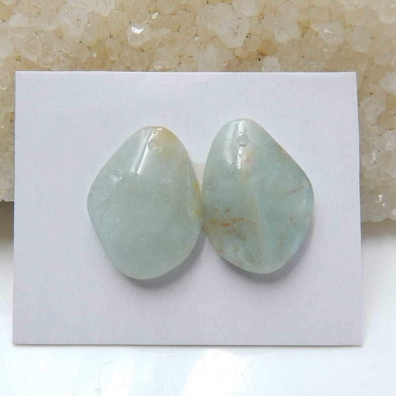 天然蓝色海蓝宝石耳环一对，用于制作耳环的石头，19x14x5mm，4.4g