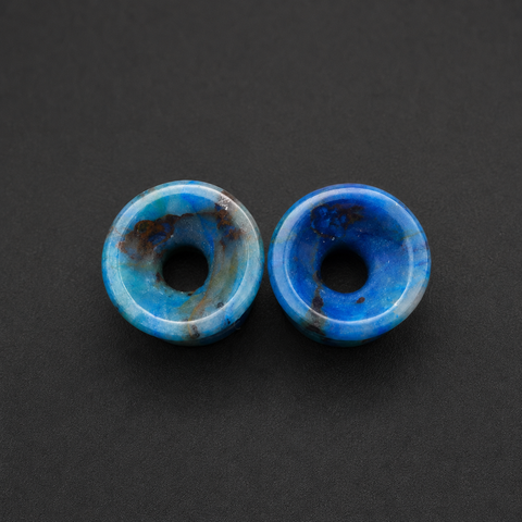Natural Chrysocolla Mayan Flare Ear Tunnels - Hand-Carved Gemstone Plugs (Sold as Pair)