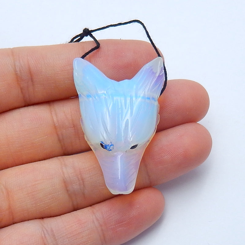 Opalite Carved wolf head Pendant Bead 35x27x13mm, 12.2g