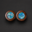 Natural Stone Ear Plugs for Stretched Ears, Boulder Opal Double Flared Gemstone Gauges with Opal Fragment Inlay