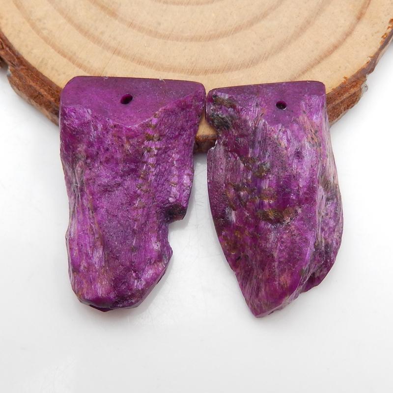 Nugget 非洲紫石 Stichtite 耳环石一对，用于制作耳环的石头，26x17x7 毫米，6.9 克