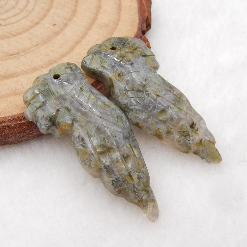 Natural Ocean Jasper Carved wings Earring Beads 31x13x5mm, 4.7g