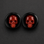 Black Obsidian Skull Ear Plugs with Carnelian Inlay, Gothic Double Flared Gauges, Handmade Stone Ear Gauges