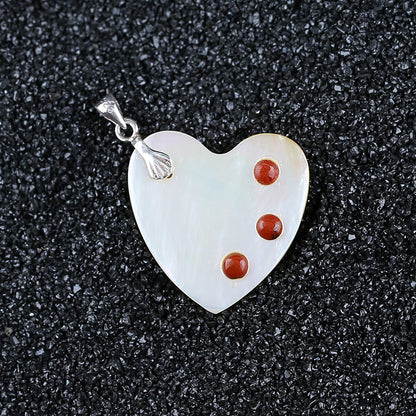 Intarsia of Shell and Red River Pendant with 925 silver hook 24*23*4mm, 3.4g