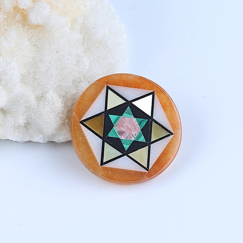 Intarsia of Sunstone, White Jade, Shell, Obsidian, Malachite and Argentina Rhodochrosite Cabochon