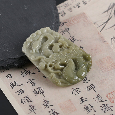 Natural Jadeite Jade Loong Pendant, Drilled Gemstone Pendant,Gemstone Carving For Jewelry DIY Making Charm Gift Accessories,53×40×6mm,25g
