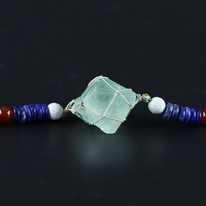 Natural Green Quartz, Lapis Lazuli, Mookaite Jasper and Red Agate Pendant Beads for Necklace 28 inches, 31mm, 10mm, 9*4mm, 60g